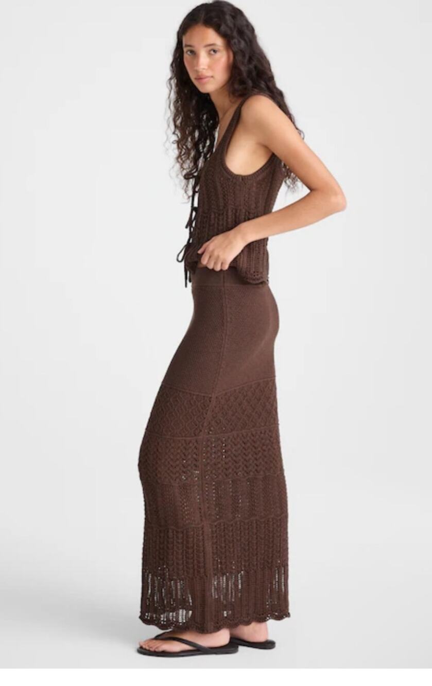 Madewell Pointelle Knit Maxi Skirt XXS NWT Dark Brown Western Festival NV263
